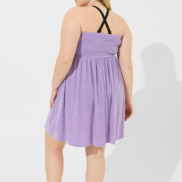 ❤️NWT VINTAGE TORRID SWIM COVER STRAPLESS TERRY BEACH DRESS COVER-UP LILAC PLUS - Picture 2 of 16